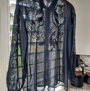 Johnny Was Elegant Black   women's blouse with Embroidery Detail